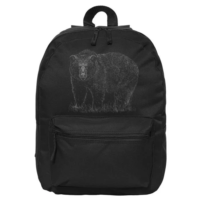 Hand Drawn Grizzly Bear 16 in Basic Backpack