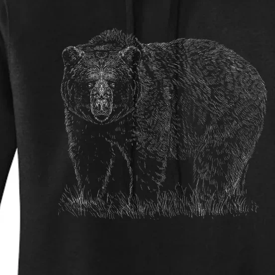 Hand Drawn Grizzly Bear Women's Pullover Hoodie