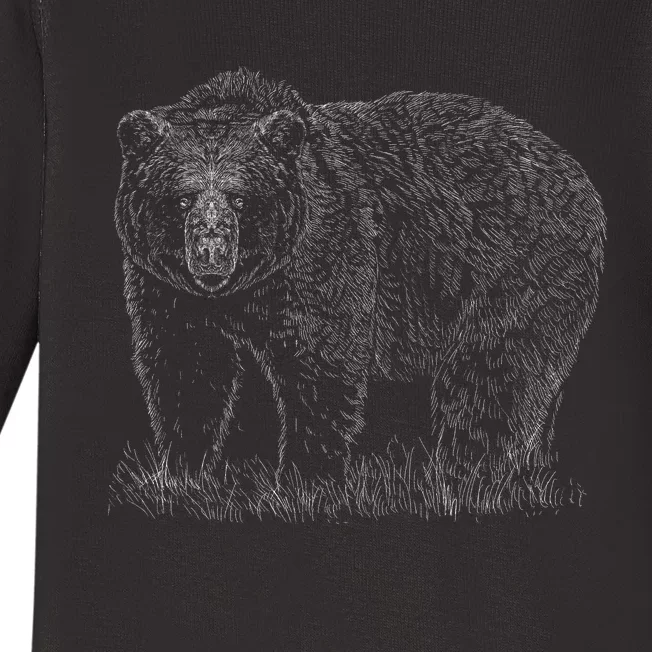 Hand Drawn Grizzly Bear Baby Long Sleeve Bodysuit