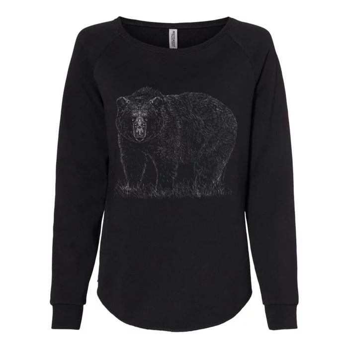 Hand Drawn Grizzly Bear Womens California Wash Sweatshirt