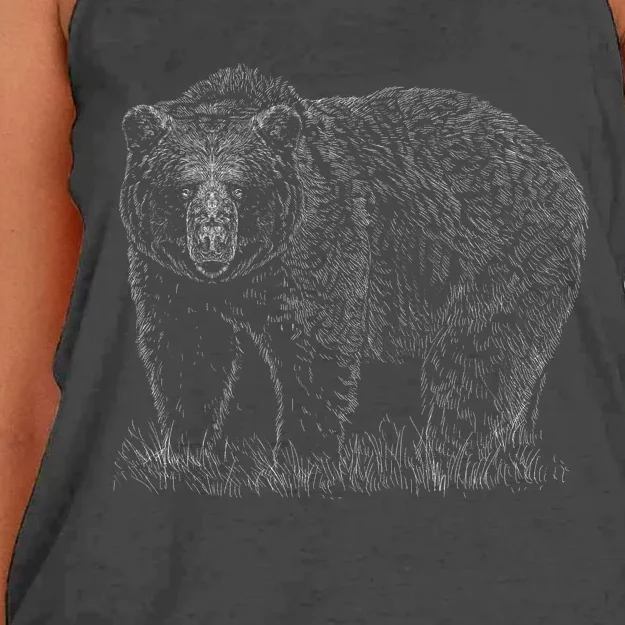 Hand Drawn Grizzly Bear Women's Knotted Racerback Tank