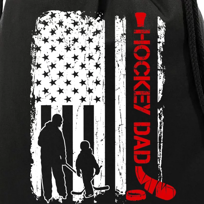 Hockey Dad Gift Hockey American Flag Drawstring Bag