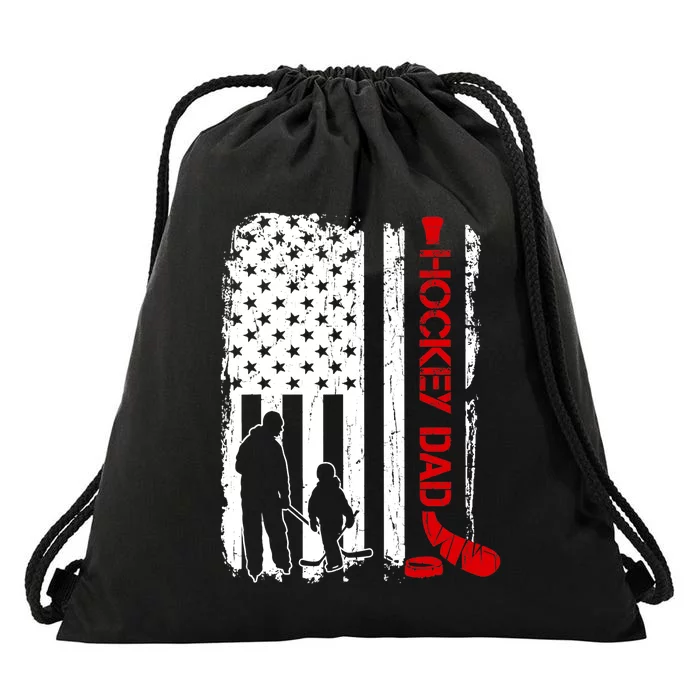 Hockey Dad Gift Hockey American Flag Drawstring Bag