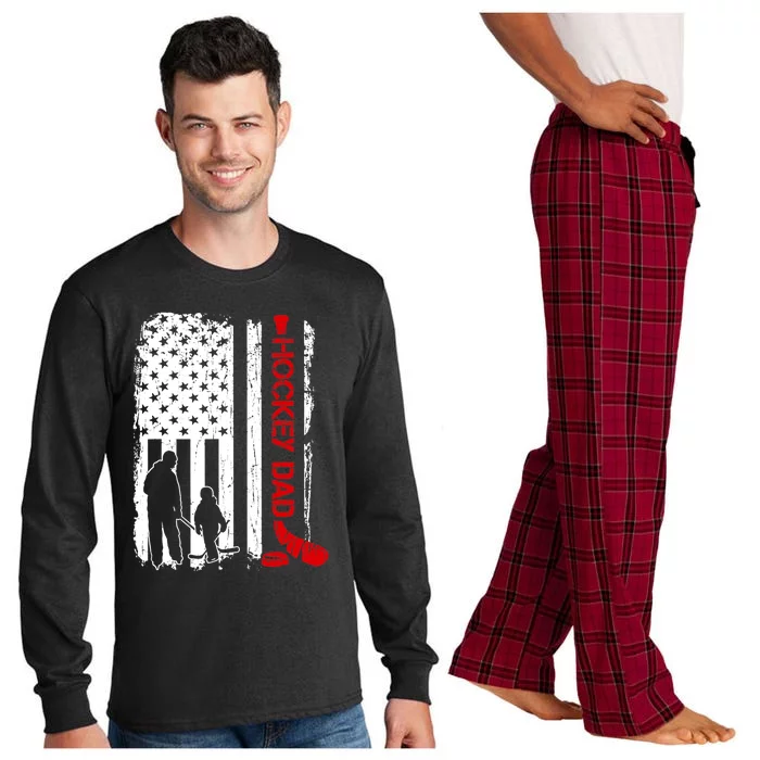 Hockey Dad Gift Hockey American Flag Long Sleeve Pajama Set