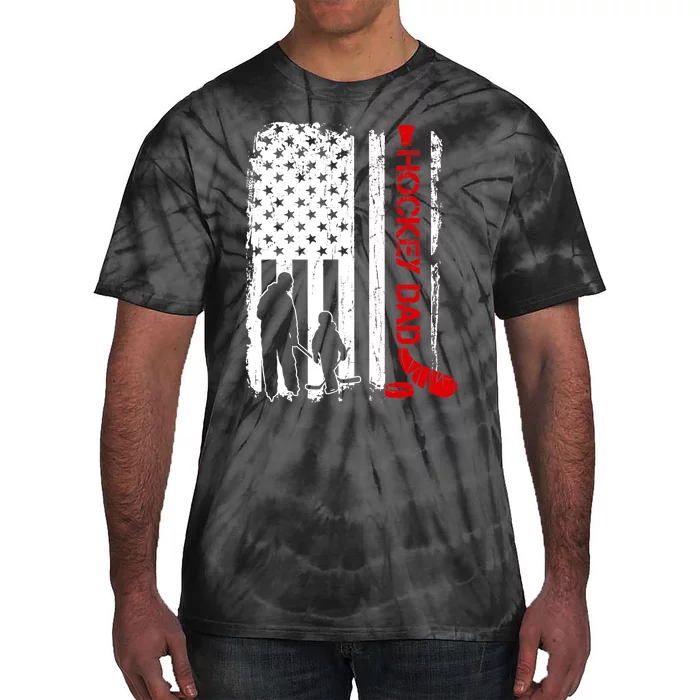 Hockey Dad Gift Hockey American Flag Tie-Dye T-Shirt