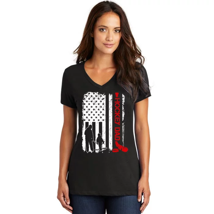 Hockey Dad Gift Hockey American Flag Women's V-Neck T-Shirt