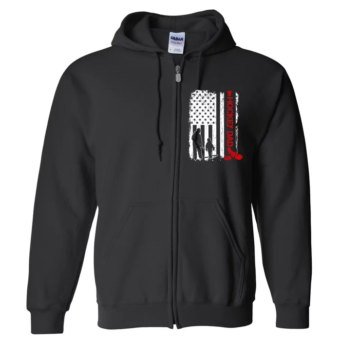 Hockey Dad Gift Hockey American Flag Full Zip Hoodie