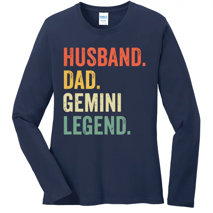 Husband Dad Gemini Legend Funny Zodiac Astrology Father Ladies Long Sleeve Shirt