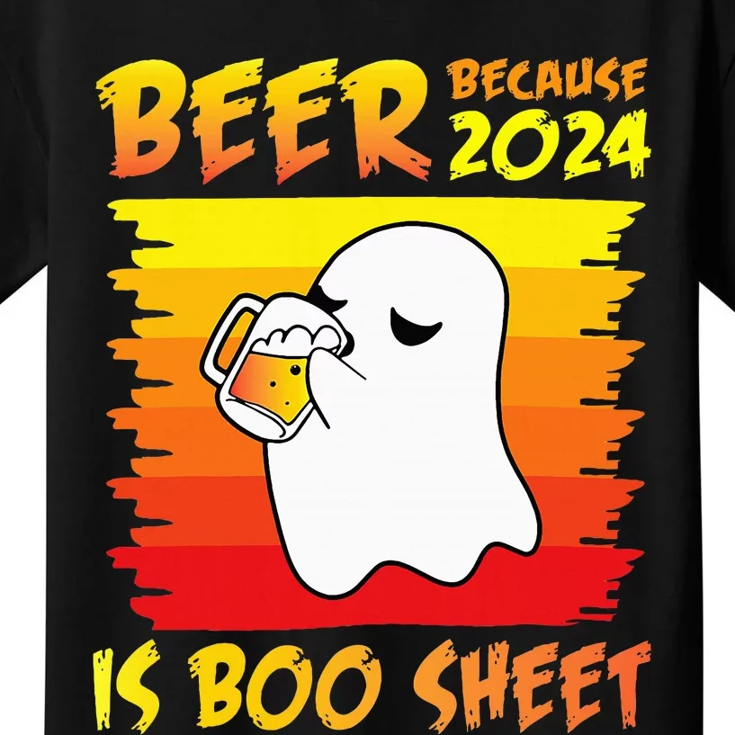 Halloween Day Ghost Drinking Beer Because 2024 Is Boo Sheet Kids T-Shirt