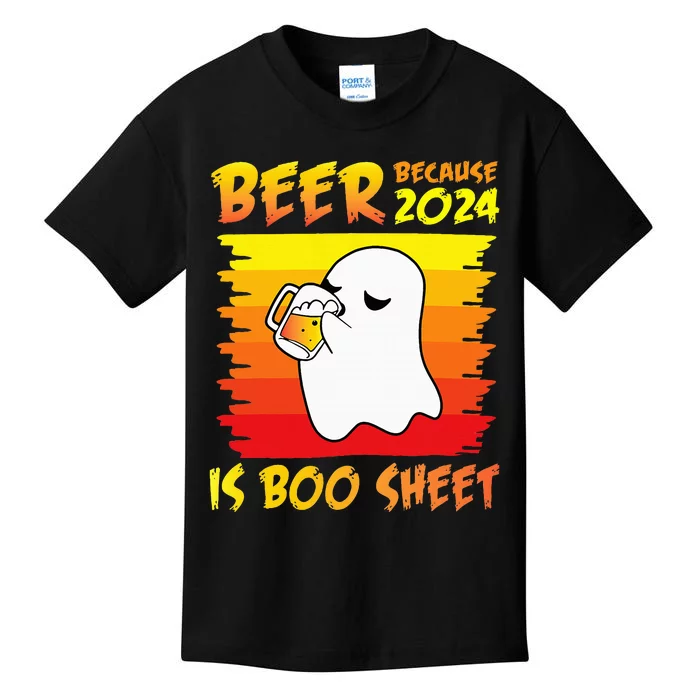 Halloween Day Ghost Drinking Beer Because 2024 Is Boo Sheet Kids T-Shirt