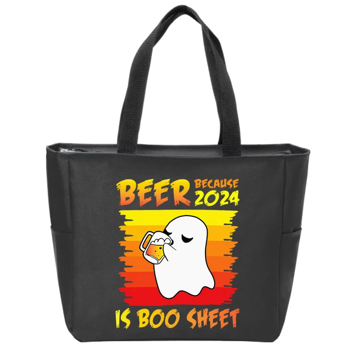 Halloween Day Ghost Drinking Beer Because 2024 Is Boo Sheet Zip Tote Bag