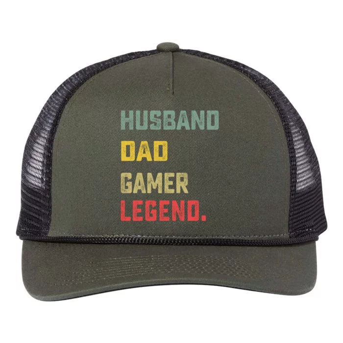 Husband Dad Gamer Legend FatherS Day Funny Gift Retro Rope Trucker Hat Cap