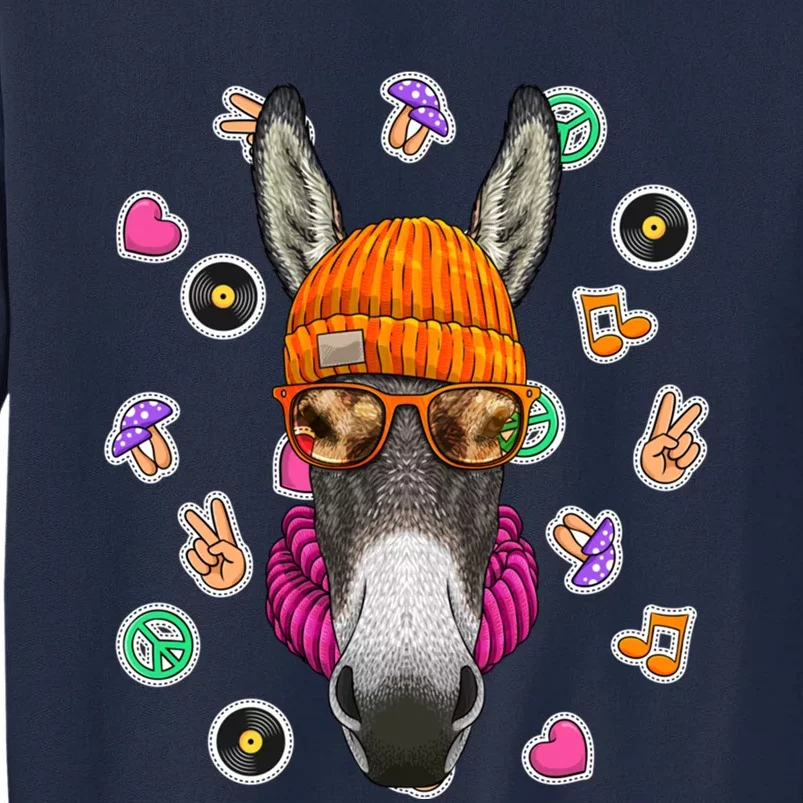 Hipster Donkey Geek Nerd Glasses Animal Love Peace Sign Gift Tall Sweatshirt