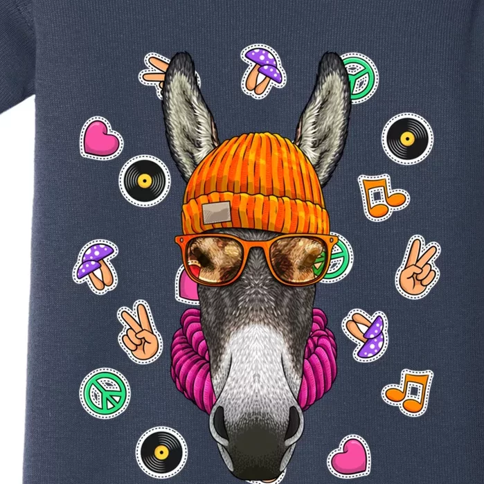 Hipster Donkey Geek Nerd Glasses Animal Love Peace Sign Gift Baby Bodysuit