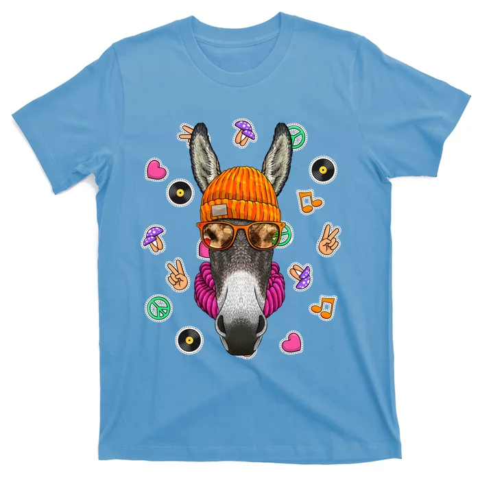 Hipster Donkey Geek Nerd Glasses Animal Love Peace Sign Gift T-Shirt