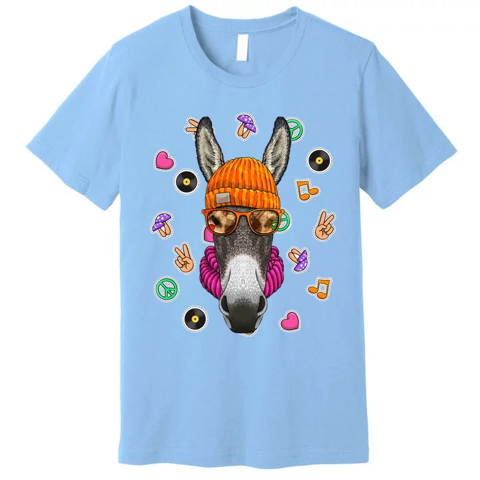 Hipster Donkey Geek Nerd Glasses Animal Love Peace Sign Gift Premium T-Shirt