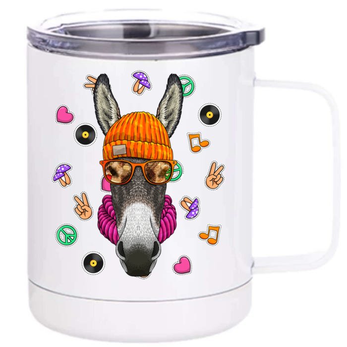 Hipster Donkey Geek Nerd Glasses Animal Love Peace Sign Gift Front & Back 12oz Stainless Steel Tumbler Cup