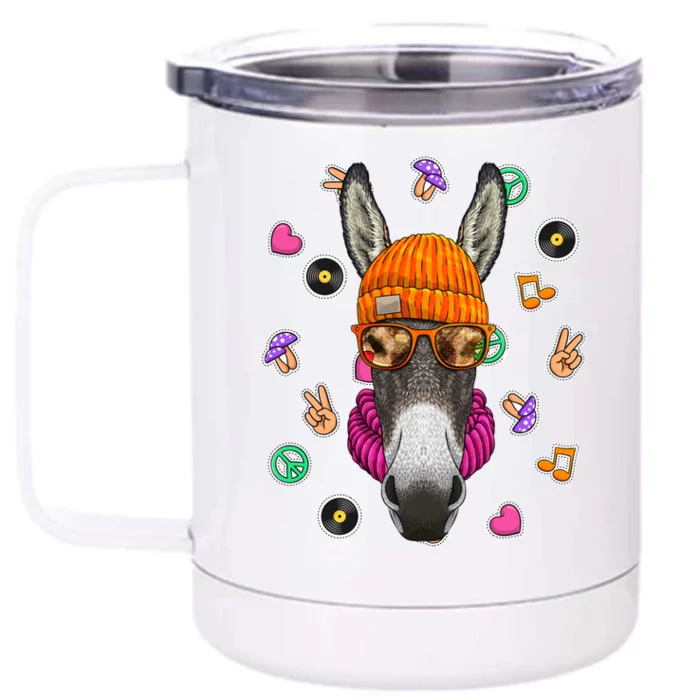 Hipster Donkey Geek Nerd Glasses Animal Love Peace Sign Gift Front & Back 12oz Stainless Steel Tumbler Cup