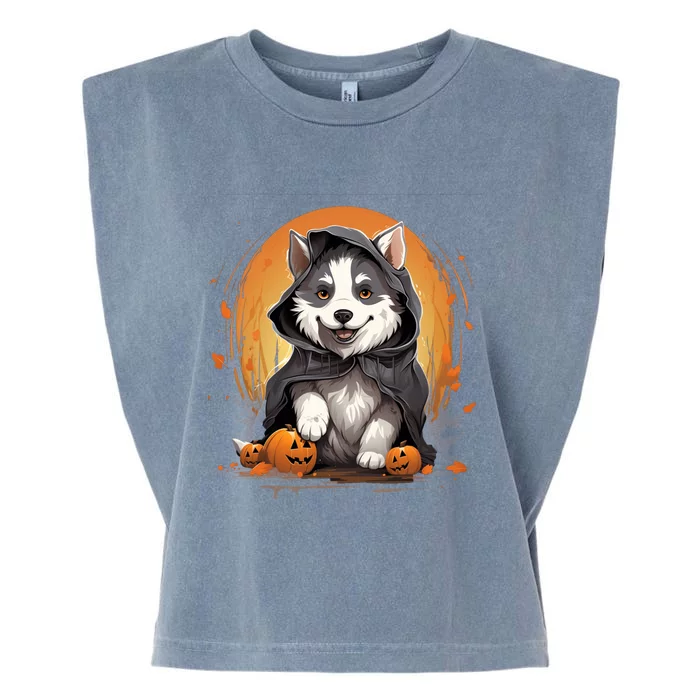 Husky Dog Ghost Funny Halloween Pumpkin For Dog Lovers Gift Garment-Dyed Women's Muscle Tee