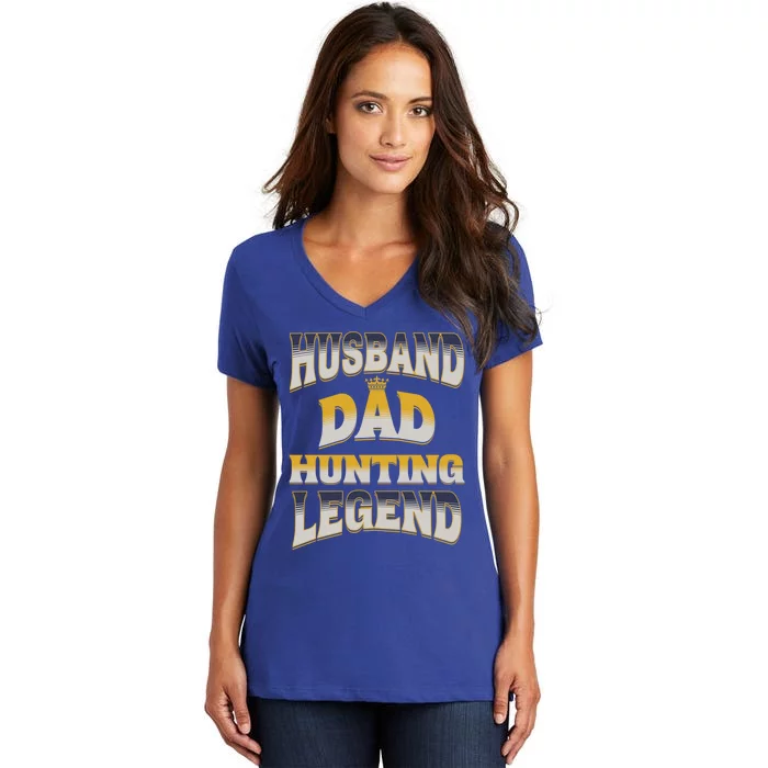 Husband Dad Hunting Legend Retro Ventage Fathers Day Gift Women's V-Neck T-Shirt