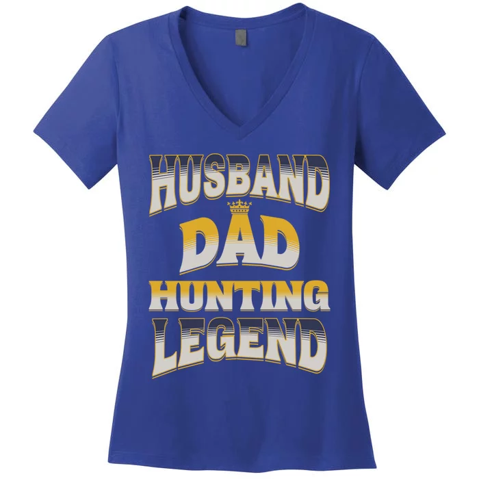 Husband Dad Hunting Legend Retro Ventage Fathers Day Gift Women's V-Neck T-Shirt