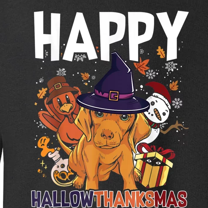 Hallothanksmas Dachshund Halloween Christmas Thanksgiving Toddler Sweatshirt