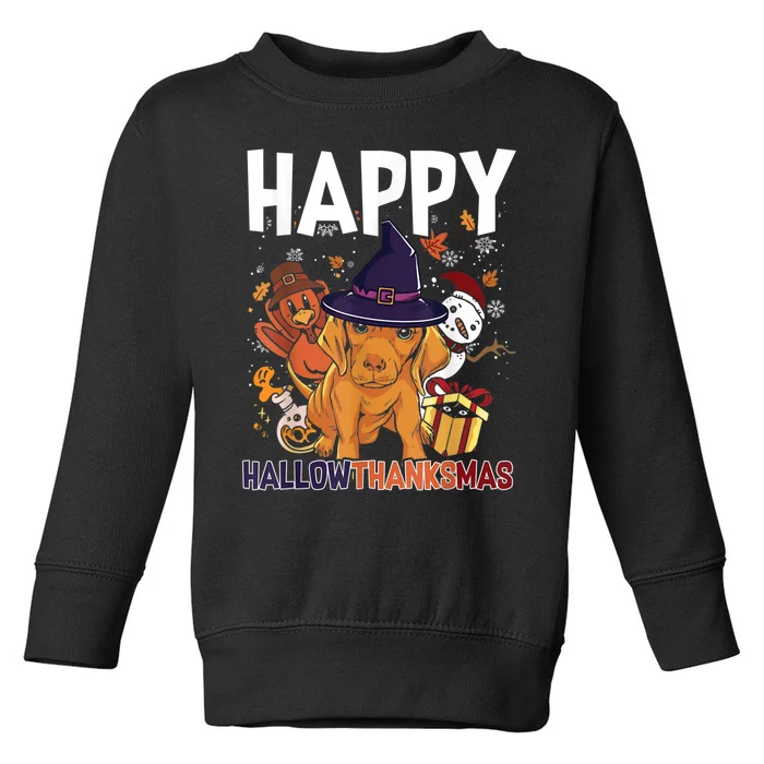 Hallothanksmas Dachshund Halloween Christmas Thanksgiving Toddler Sweatshirt