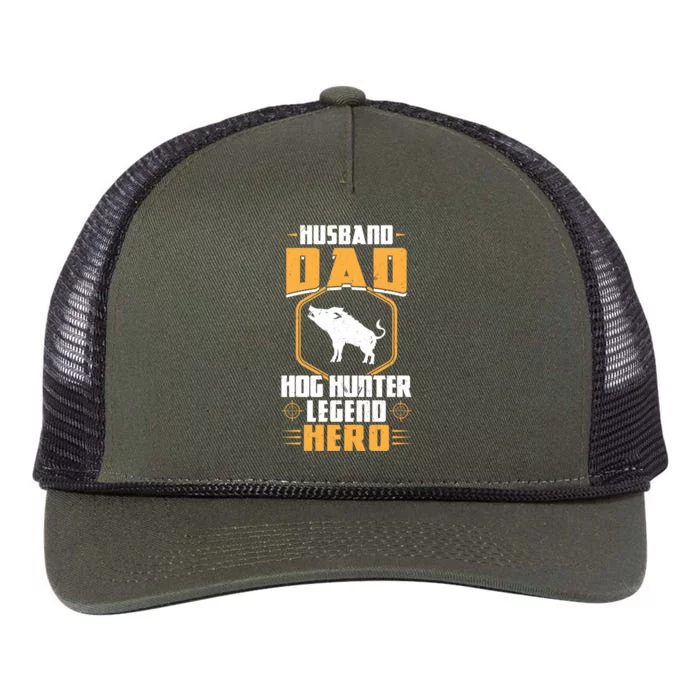 Husband Dad Hog Hunter Legend Hero Hog Hunting Gift Retro Rope Trucker Hat Cap