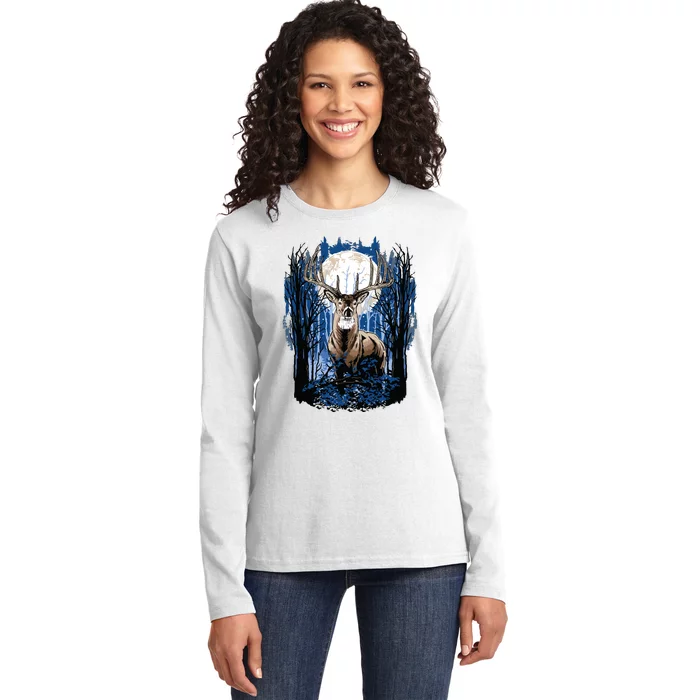 Hunters Deer Hunting Big Whitetail Buck Ladies Long Sleeve Shirt