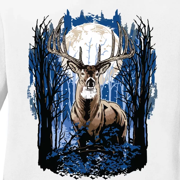 Hunters Deer Hunting Big Whitetail Buck Ladies Long Sleeve Shirt