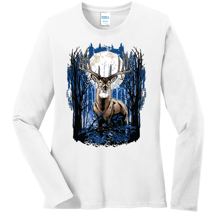 Hunters Deer Hunting Big Whitetail Buck Ladies Long Sleeve Shirt