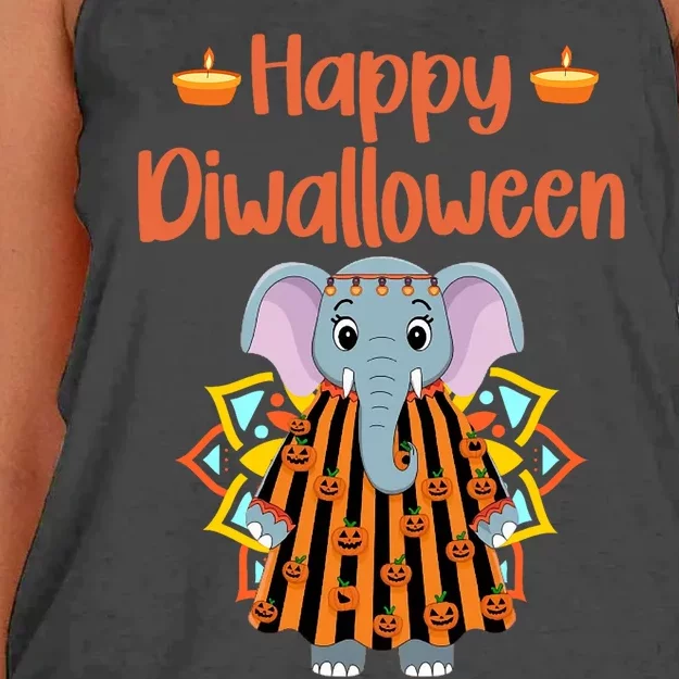 Happy Diwalloween Halloween Diwali Pumpkin Lantern Deepaval Women's Knotted Racerback Tank