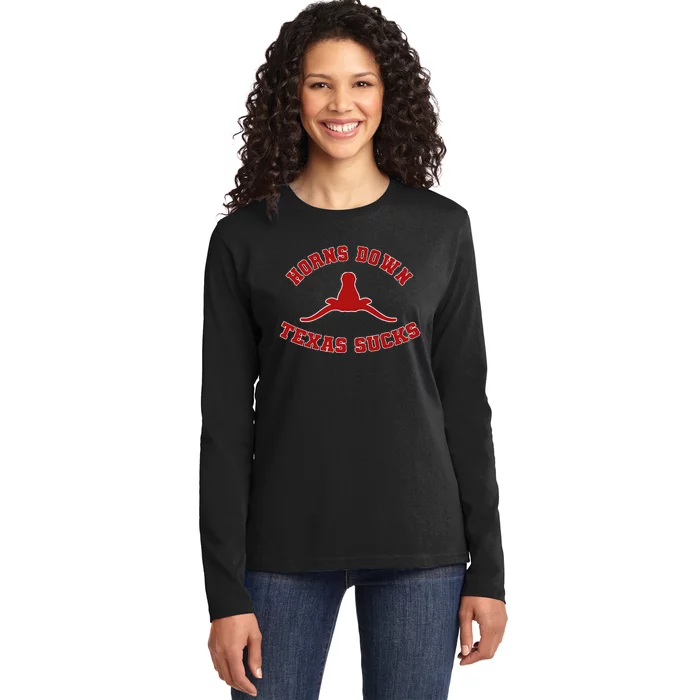 Horns Down  Horns Down Texas Sucks Ladies Long Sleeve Shirt