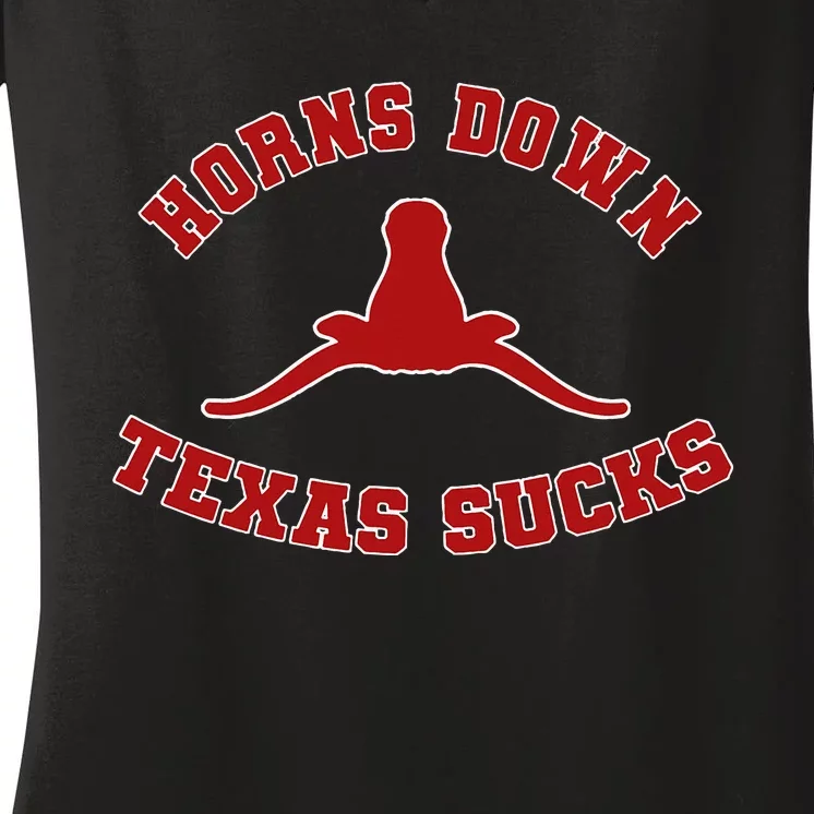 Horns Down  Horns Down Texas Sucks Women's V-Neck T-Shirt