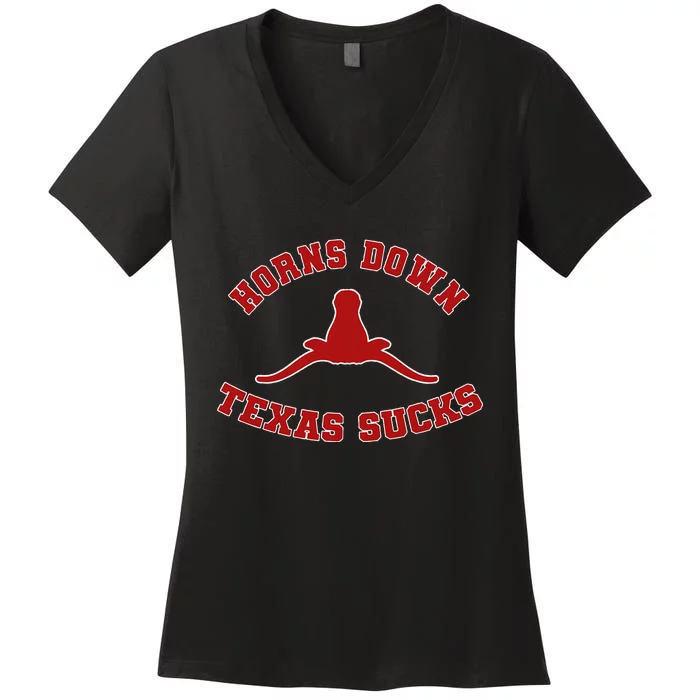 Horns Down  Horns Down Texas Sucks Women's V-Neck T-Shirt