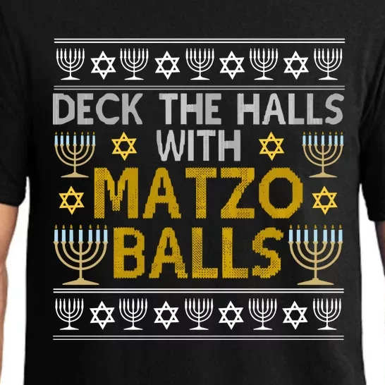 Hanukkah Deck Hall With Matzo Ball Ugly Sweater Funny Jewish Pajama Set