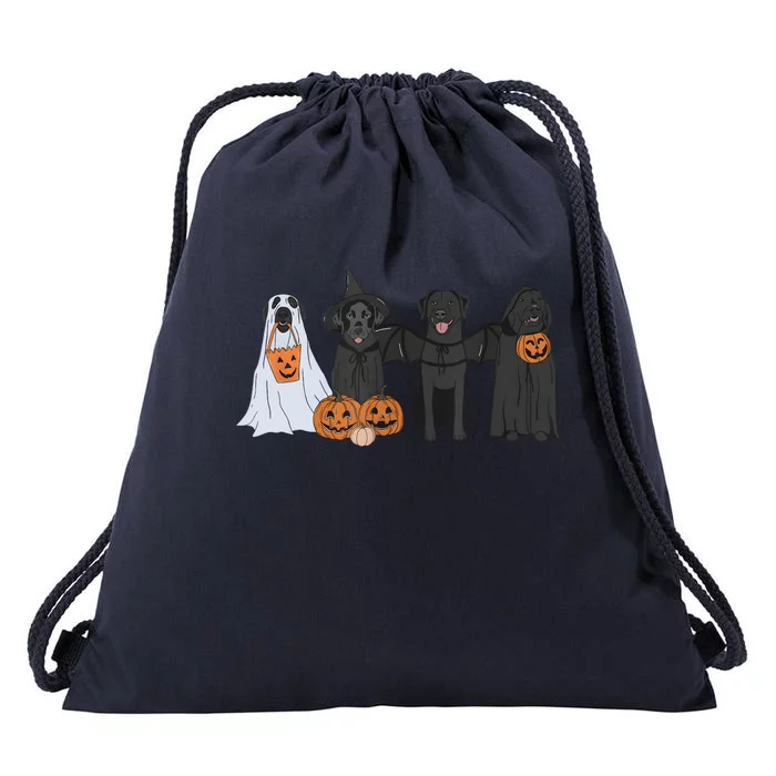 Black Labrador Halloween Ghost pumpkin Drawstring Bag