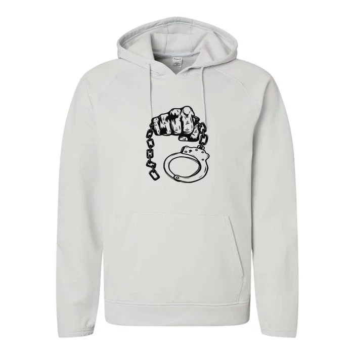 Hand Drawn Handcuff Fist Performance Fleece Hoodie