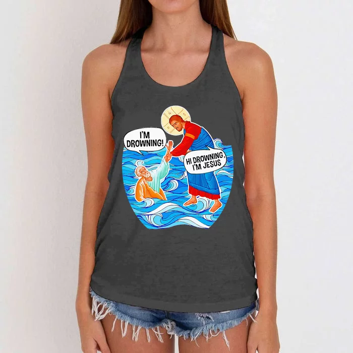 Hi Drowning IM Jesus Women's Knotted Racerback Tank