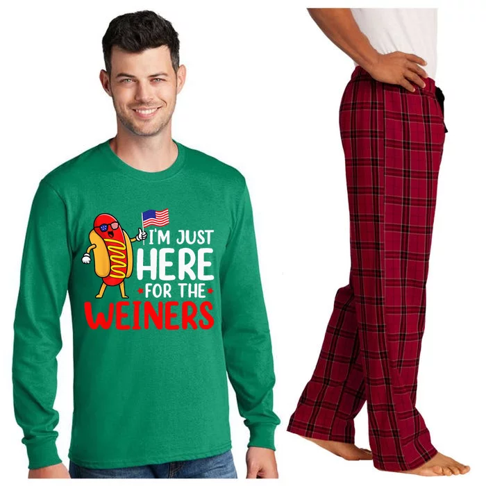 Hot Dog Im Just Here For The Wieners Sausage 4th Of July Long Sleeve Pajama Set