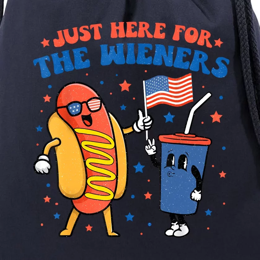 Hot Dog Im Just Here For The Wieners Funny 4Th Of July Drawstring Bag