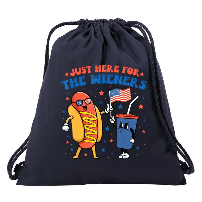 Hot Dog Im Just Here For The Wieners Funny 4Th Of July Drawstring Bag