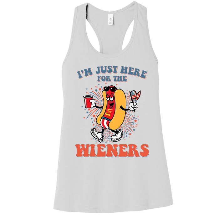 Hot Dog IM Just Here For The Wieners 4th Of July Women's Racerback Tank