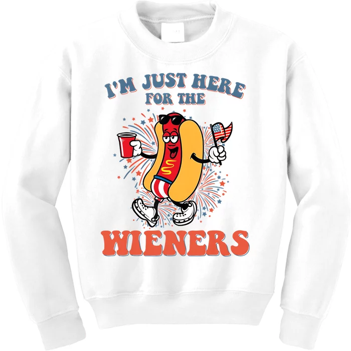 Hot Dog IM Just Here For The Wieners 4th Of July Kids Sweatshirt