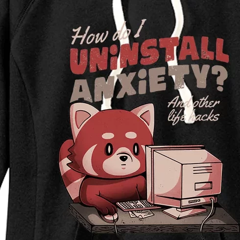 How Do I Uninstall Anxiety Cute Funny Raccoon Women's Fleece Hoodie