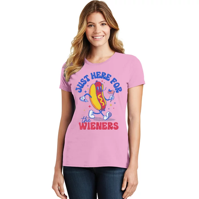 Hot Dog IM Just Here For The Wieners Funny Fourth Of July Women's T-Shirt