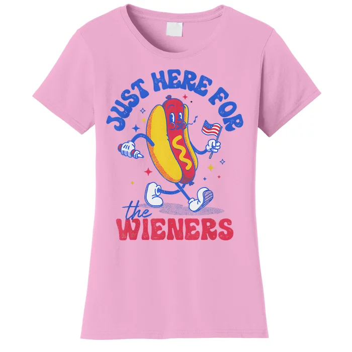 Hot Dog IM Just Here For The Wieners Funny Fourth Of July Women's T-Shirt