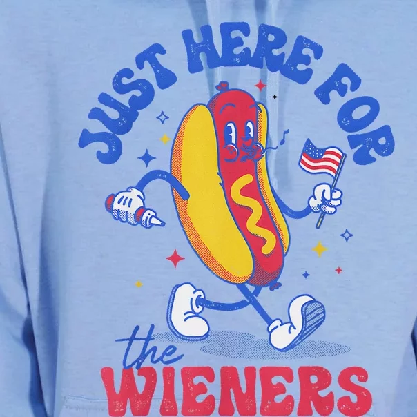 Hot Dog IM Just Here For The Wieners Funny Fourth Of July Unisex Surf Hoodie