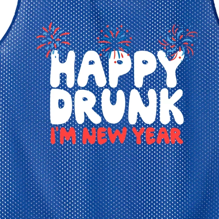 Happy Drunk I'm New Year Gift New Year Eve Beer Wine Alcohol Gift Mesh Reversible Basketball Jersey Tank