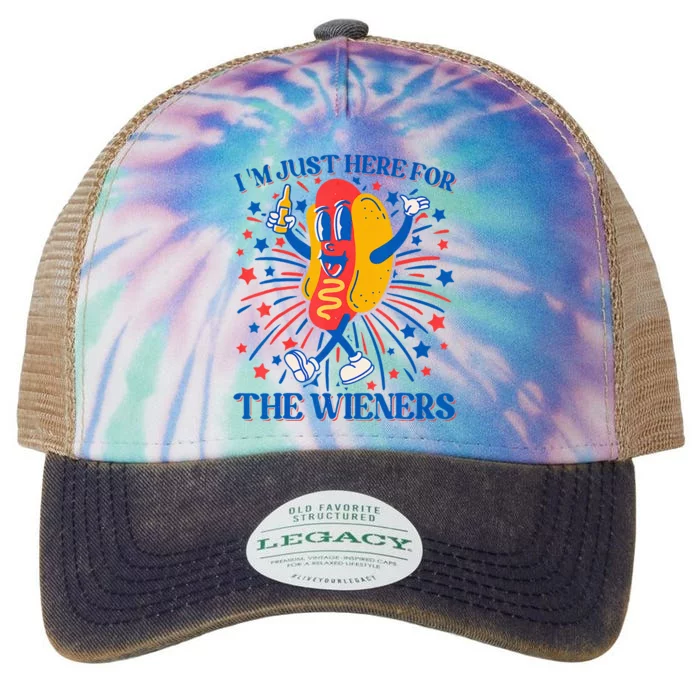 Hot Dog IM Just Here For The Wieners 4th Of July Legacy Tie Dye Trucker Hat